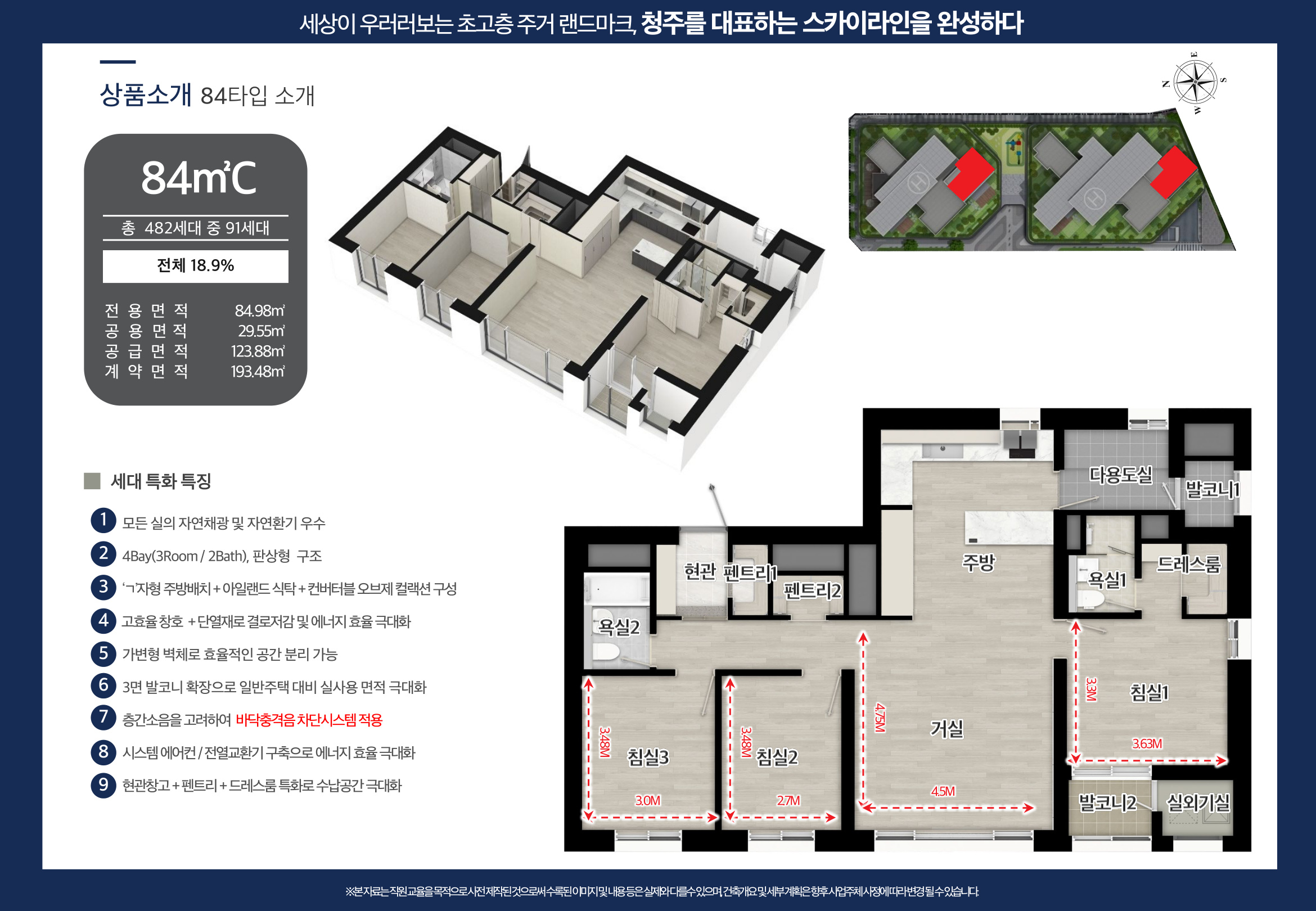 센트럴 더 플래티넘 청주 84C 타입 평면도 - 전용 84.98m2 4Bay 판상형